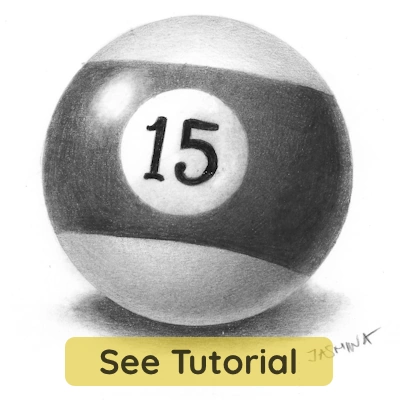 Beginner pencil drawing of a billiard ball, technical step-by-step tutorial