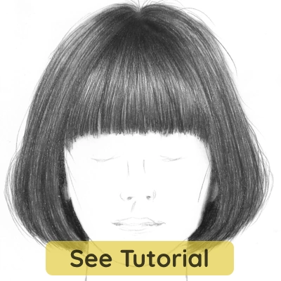 Beginner pencil drawing of bob hair, technical step-by-step tutorial