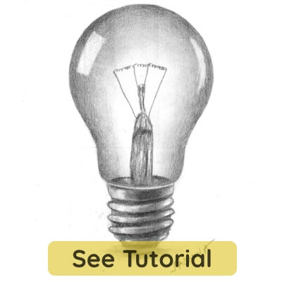 Beginner pencil drawing of bulb, technical step-by-step tutorial