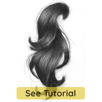 Beginner pencil drawing of hair lock, technical step-by-step tutorial